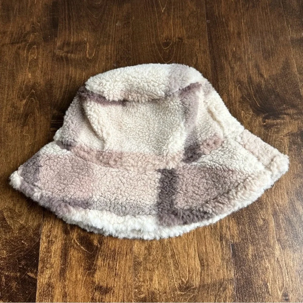 ASOS Sherling Bucket Hat in Tan Plaid Cream and Brown Adult